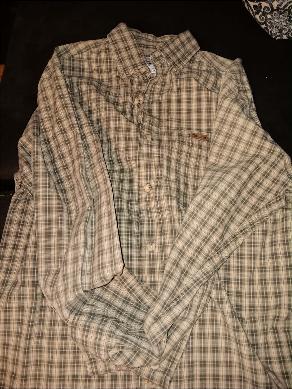 Carhartt Men's Plaid Button-Up Shirt - Olive and Tan